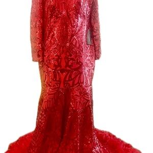 Elegant Red Sequin and Feathers Wedding/Special Event Dress with Short BackTrain